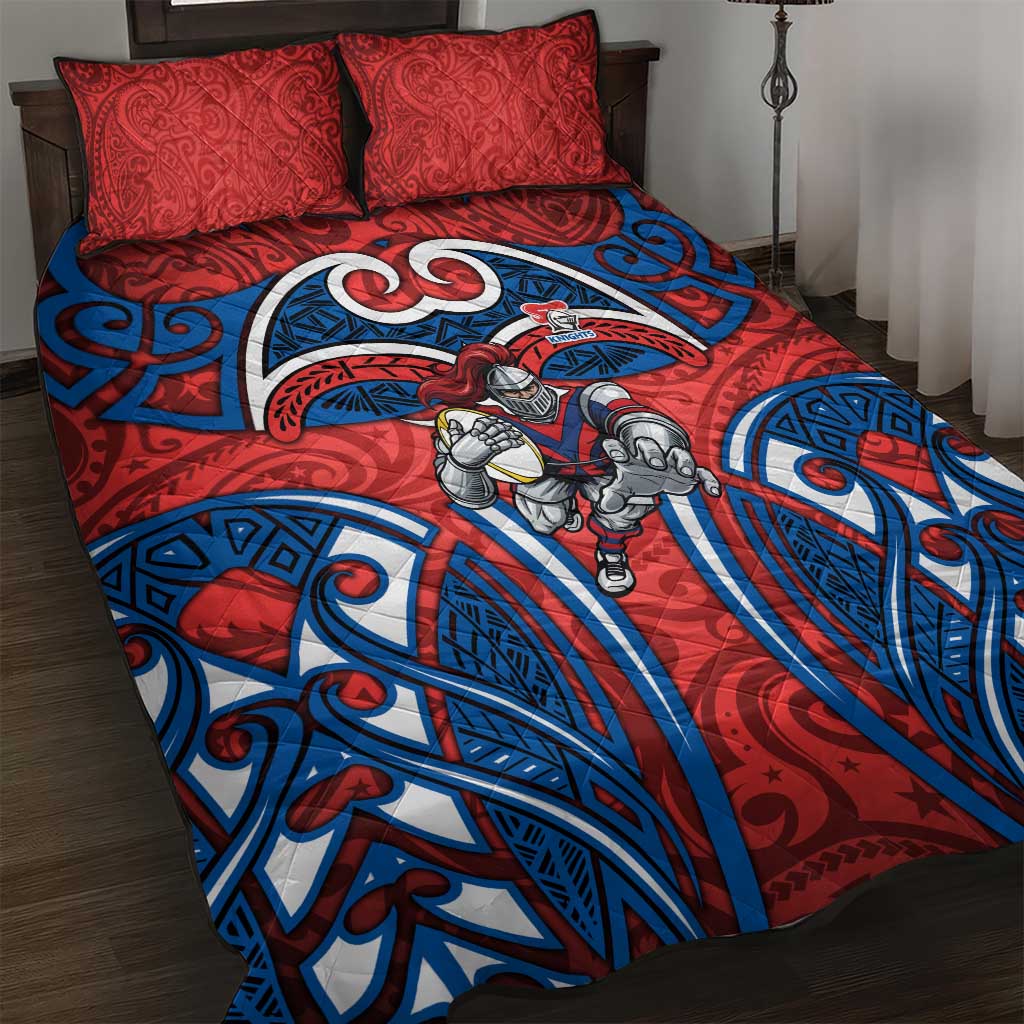 Newcastle Knights Rugby Quilt Bed Set Polynesian Tribal Knight Warrior Red Blue Pattern