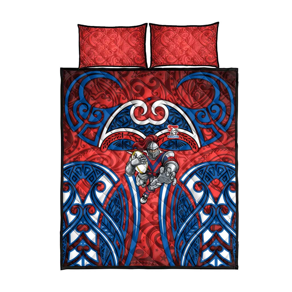 Newcastle Knights Rugby Quilt Bed Set Polynesian Tribal Knight Warrior Red Blue Pattern