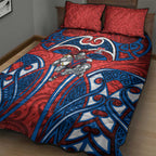 Newcastle Knights Rugby Quilt Bed Set Polynesian Tribal Knight Warrior Red Blue Pattern