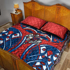 Newcastle Knights Rugby Quilt Bed Set Polynesian Tribal Knight Warrior Red Blue Pattern