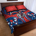 Newcastle Knights Rugby Quilt Bed Set Polynesian Tribal Knight Warrior Red Blue Pattern