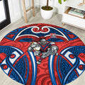 Newcastle Knights Rugby Round Carpet Polynesian Tribal Knight Warrior Red Blue Pattern