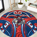 Newcastle Knights Rugby Round Carpet Polynesian Tribal Knight Warrior Red Blue Pattern