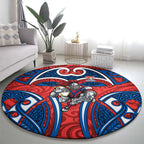 Newcastle Knights Rugby Round Carpet Polynesian Tribal Knight Warrior Red Blue Pattern