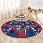 Newcastle Knights Rugby Round Carpet Polynesian Tribal Knight Warrior Red Blue Pattern