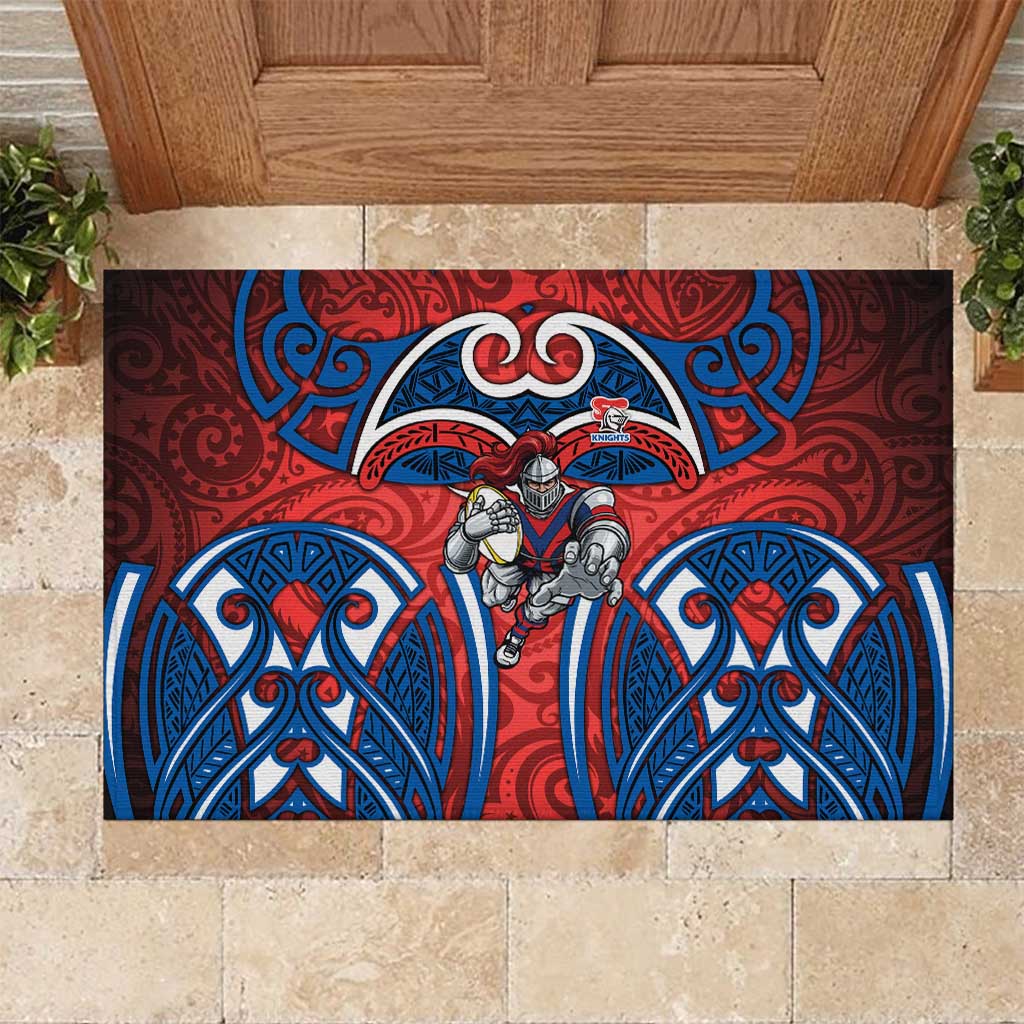 Newcastle Knights Rugby Rubber Doormat Polynesian Tribal Knight Warrior Red Blue Pattern