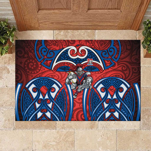 Newcastle Knights Rugby Rubber Doormat Polynesian Tribal Knight Warrior Red Blue Pattern