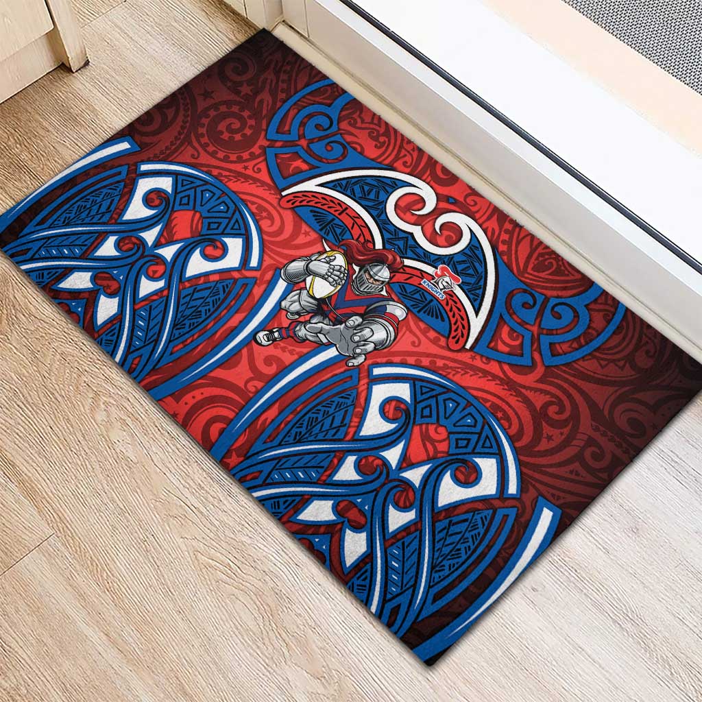 Newcastle Knights Rugby Rubber Doormat Polynesian Tribal Knight Warrior Red Blue Pattern