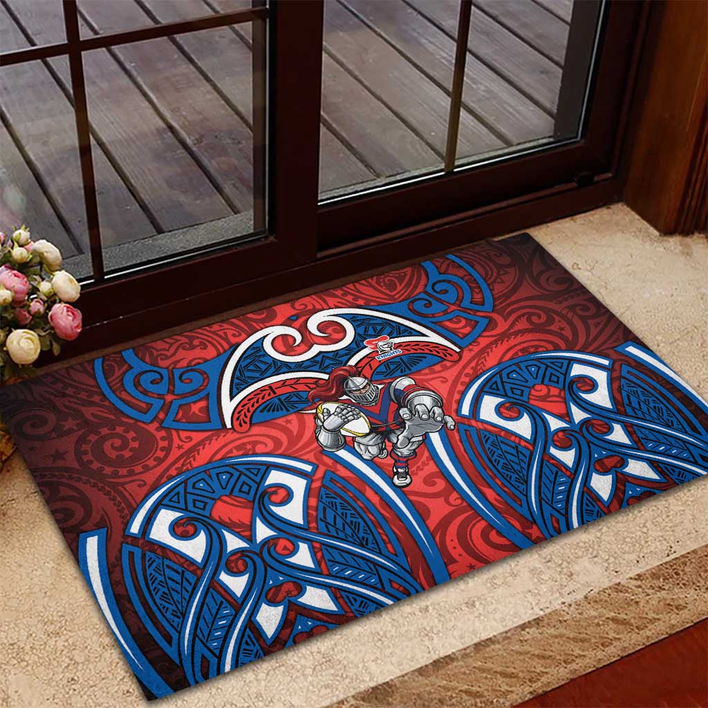 Newcastle Knights Rugby Rubber Doormat Polynesian Tribal Knight Warrior Red Blue Pattern