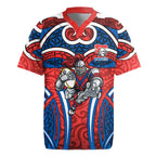 Newcastle Knights Rugby Rugby Jersey Polynesian Tribal Knight Warrior Red Blue Pattern