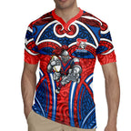 Newcastle Knights Rugby Rugby Jersey Polynesian Tribal Knight Warrior Red Blue Pattern