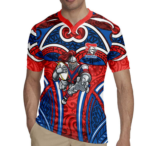 Newcastle Knights Rugby Rugby Jersey Polynesian Tribal Knight Warrior Red Blue Pattern