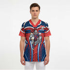 Newcastle Knights Rugby Scrub Top Polynesian Tribal Knight Warrior Red Blue Pattern