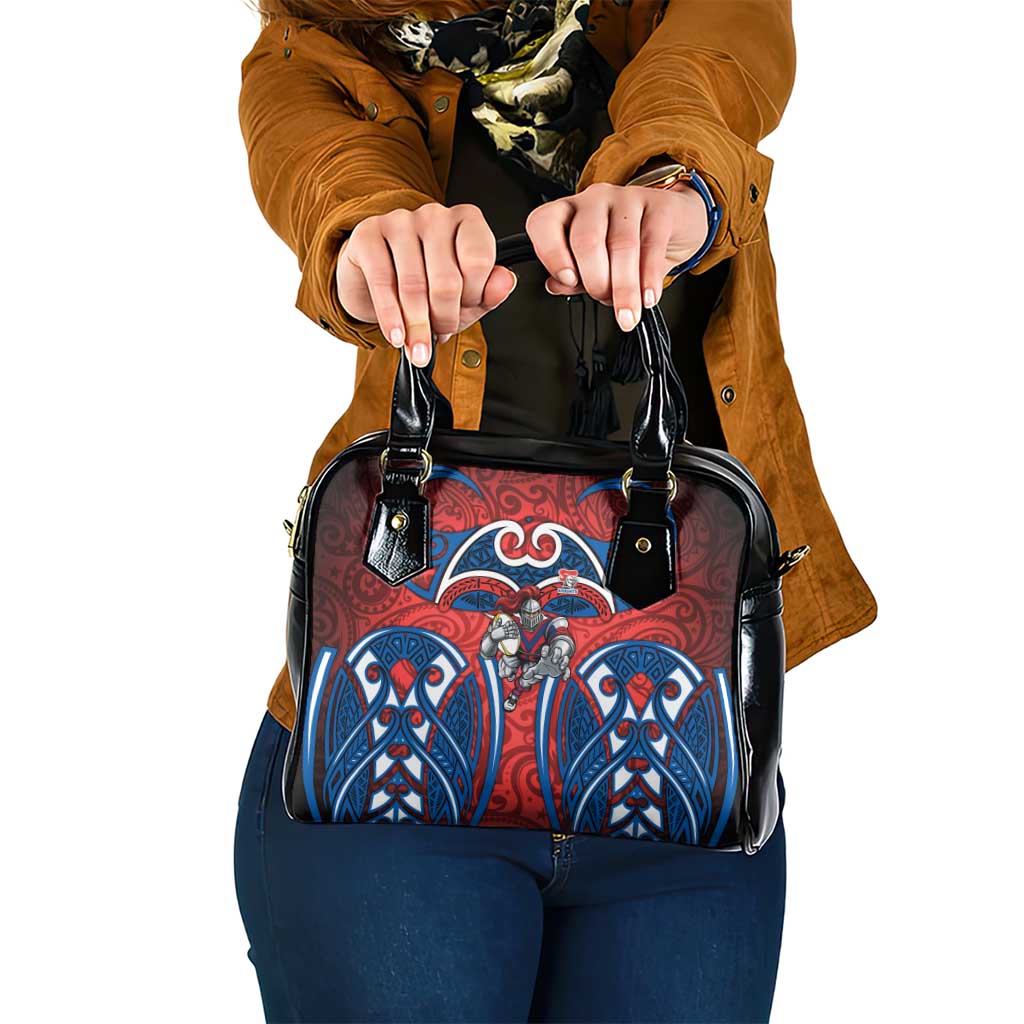 Newcastle Knights Rugby Shoulder Handbag Polynesian Tribal Knight Warrior Red Blue Pattern