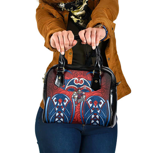 Newcastle Knights Rugby Shoulder Handbag Polynesian Tribal Knight Warrior Red Blue Pattern
