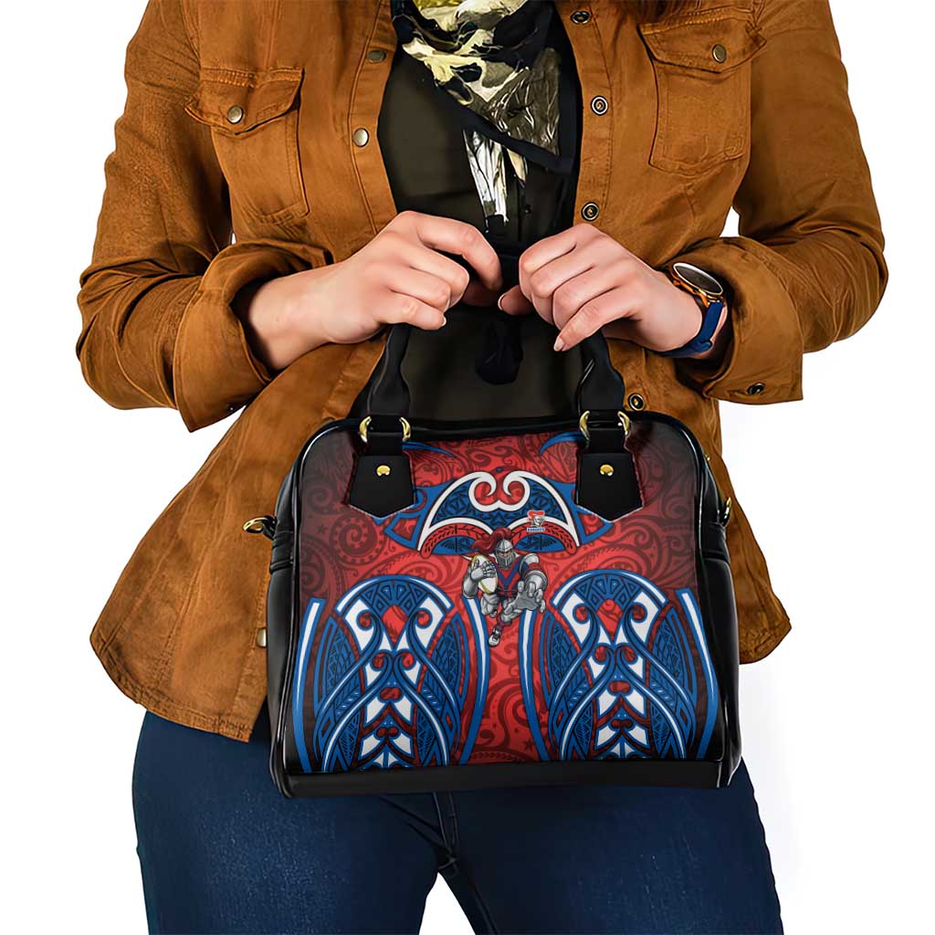 Newcastle Knights Rugby Shoulder Handbag Polynesian Tribal Knight Warrior Red Blue Pattern