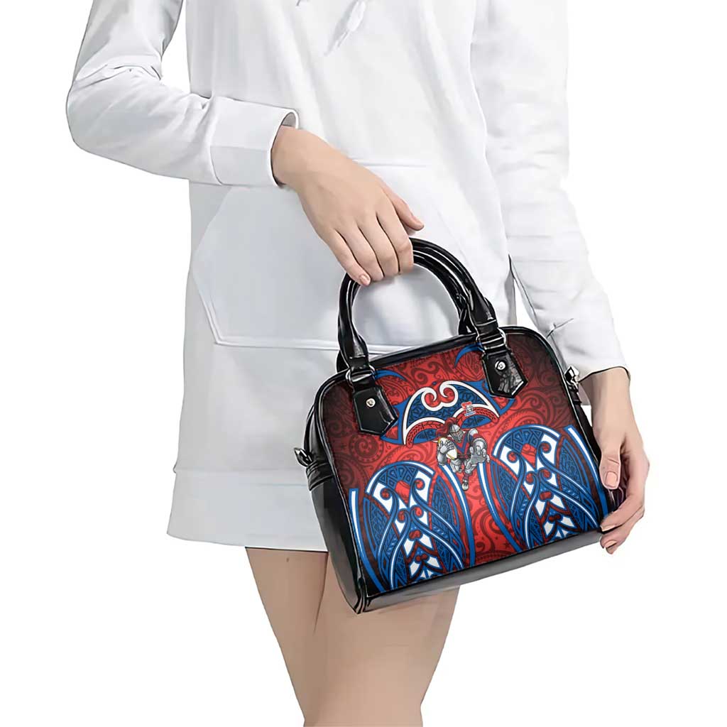 Newcastle Knights Rugby Shoulder Handbag Polynesian Tribal Knight Warrior Red Blue Pattern
