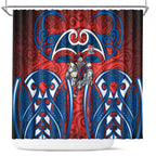 Newcastle Knights Rugby Shower Curtain Polynesian Tribal Knight Warrior Red Blue Pattern