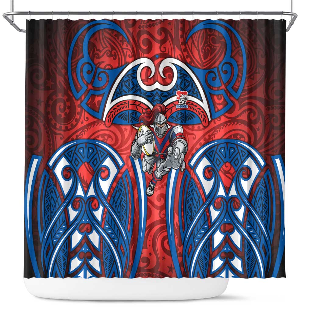 Newcastle Knights Rugby Shower Curtain Polynesian Tribal Knight Warrior Red Blue Pattern