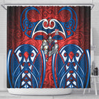 Newcastle Knights Rugby Shower Curtain Polynesian Tribal Knight Warrior Red Blue Pattern