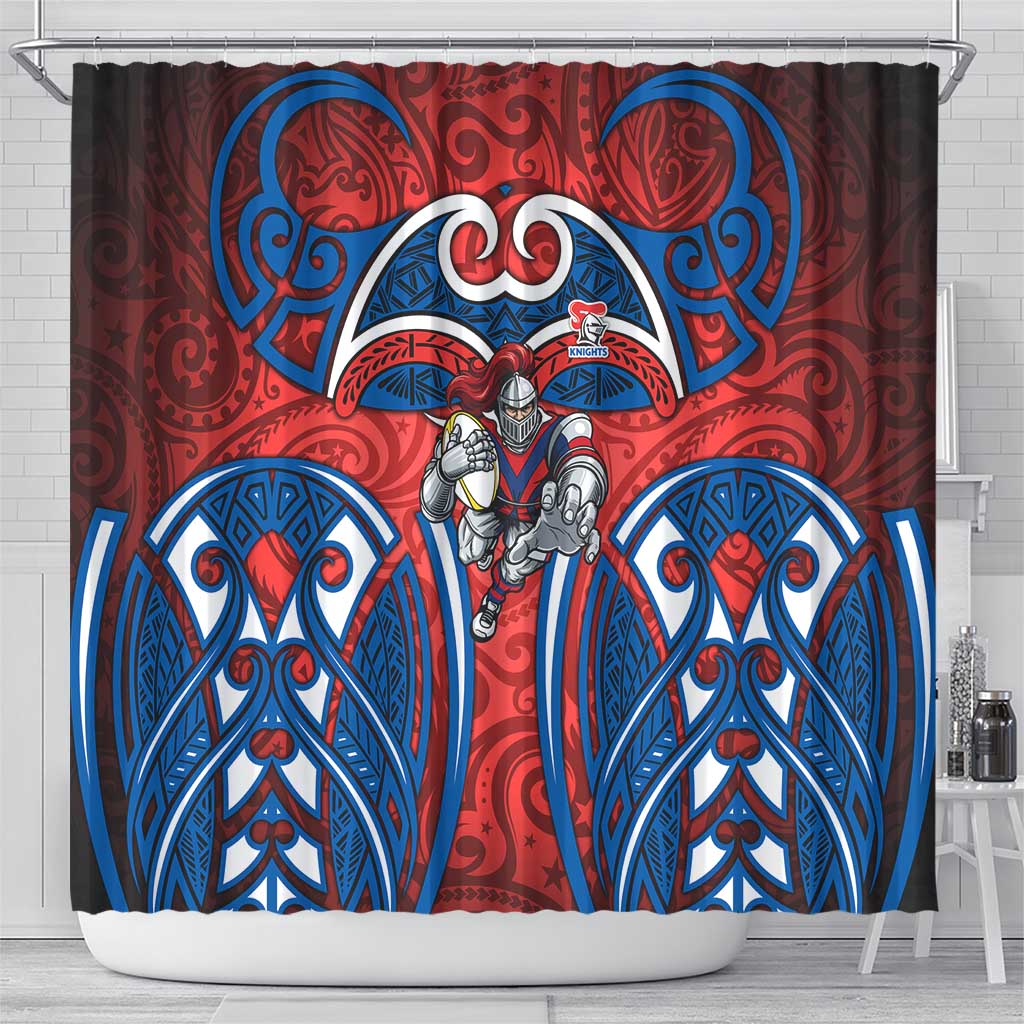 Newcastle Knights Rugby Shower Curtain Polynesian Tribal Knight Warrior Red Blue Pattern