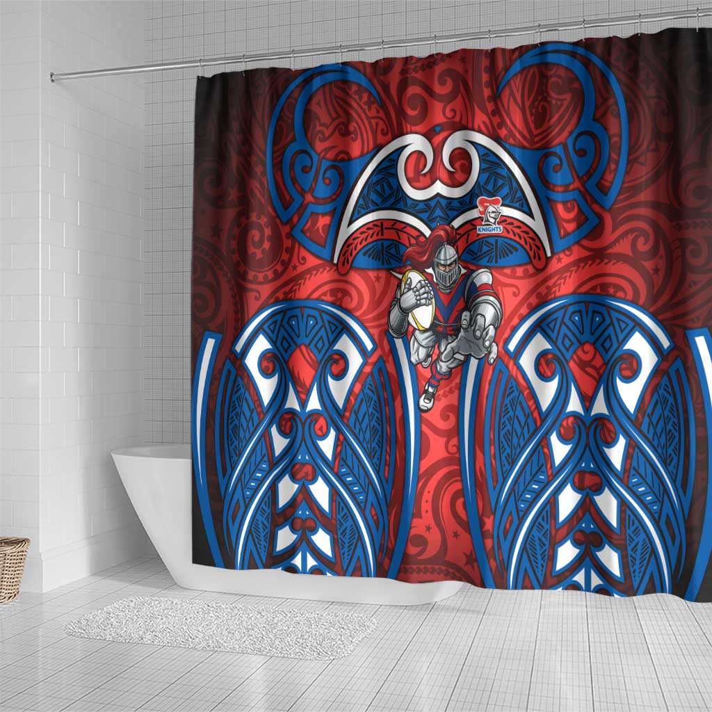 Newcastle Knights Rugby Shower Curtain Polynesian Tribal Knight Warrior Red Blue Pattern