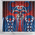 Newcastle Knights Rugby Shower Curtain Polynesian Tribal Knight Warrior Red Blue Pattern