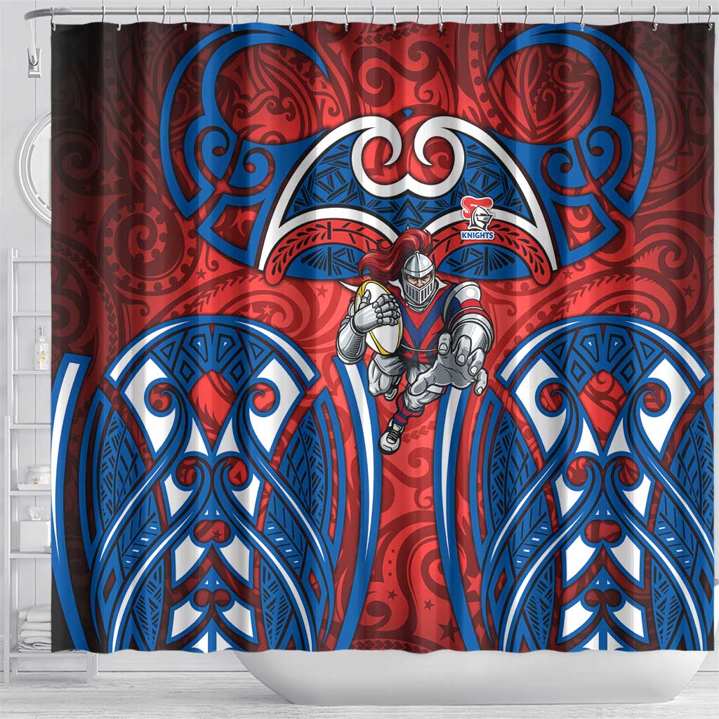 Newcastle Knights Rugby Shower Curtain Polynesian Tribal Knight Warrior Red Blue Pattern