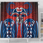 Newcastle Knights Rugby Shower Curtain Polynesian Tribal Knight Warrior Red Blue Pattern