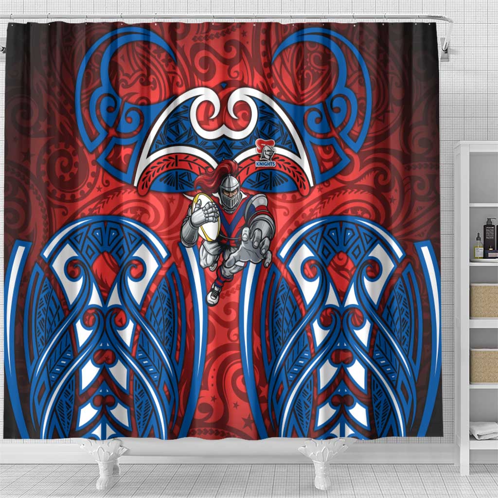 Newcastle Knights Rugby Shower Curtain Polynesian Tribal Knight Warrior Red Blue Pattern