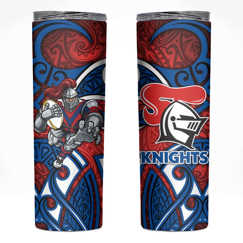 Newcastle Knights Rugby Skinny Tumbler Polynesian Tribal Knight Warrior Red Blue Pattern