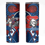 Newcastle Knights Rugby Skinny Tumbler Polynesian Tribal Knight Warrior Red Blue Pattern