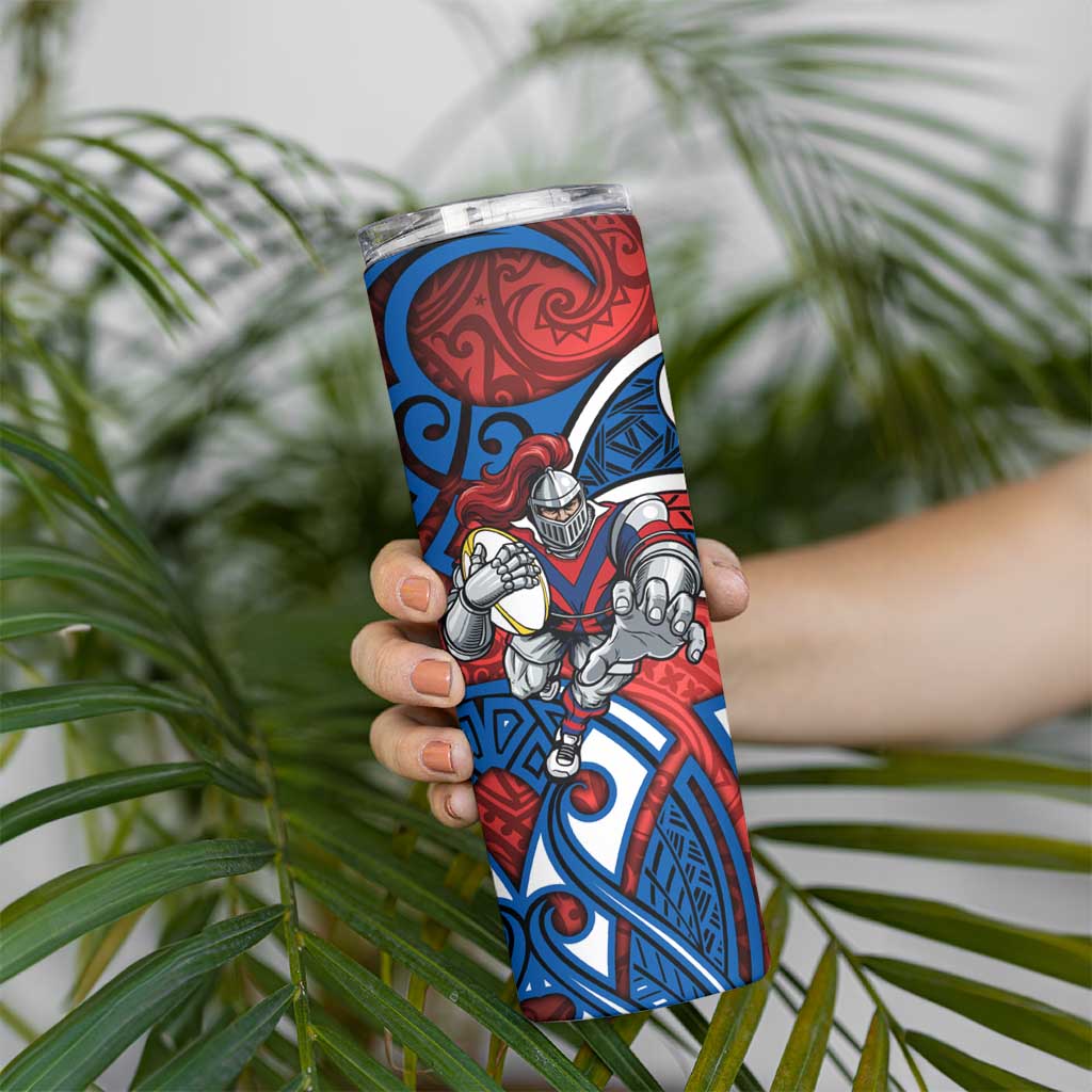 Newcastle Knights Rugby Skinny Tumbler Polynesian Tribal Knight Warrior Red Blue Pattern