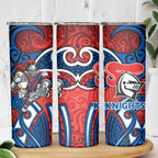 Newcastle Knights Rugby Skinny Tumbler Polynesian Tribal Knight Warrior Red Blue Pattern