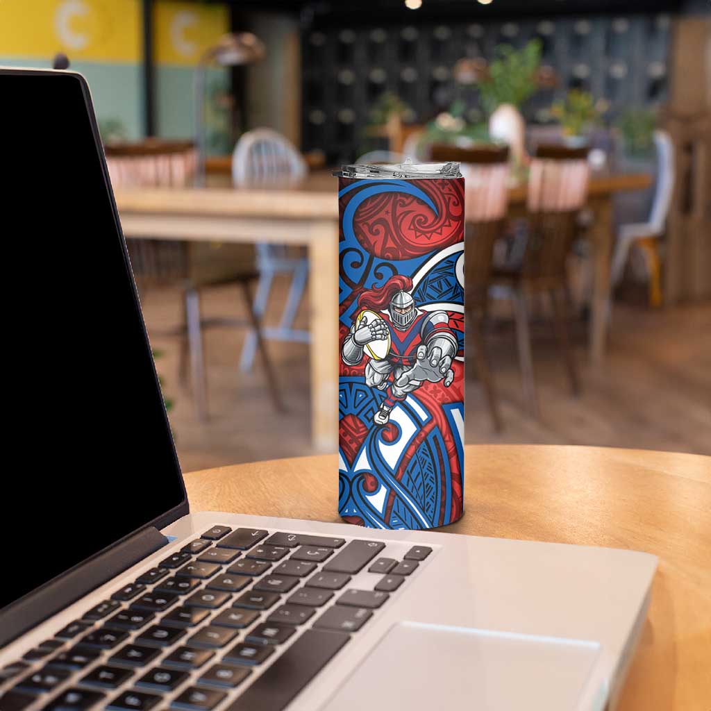 Newcastle Knights Rugby Skinny Tumbler Polynesian Tribal Knight Warrior Red Blue Pattern