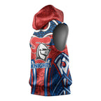 Newcastle Knights Rugby Sleeveless Hoodie Polynesian Tribal Knight Warrior Red Blue Pattern