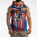 Newcastle Knights Rugby Sleeveless Hoodie Polynesian Tribal Knight Warrior Red Blue Pattern