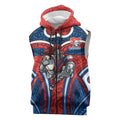 Newcastle Knights Rugby Sleeveless Zip Hoodie Polynesian Tribal Knight Warrior Red Blue Pattern