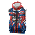 Newcastle Knights Rugby Sleeveless Zip Hoodie Polynesian Tribal Knight Warrior Red Blue Pattern