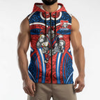 Newcastle Knights Rugby Sleeveless Zip Hoodie Polynesian Tribal Knight Warrior Red Blue Pattern