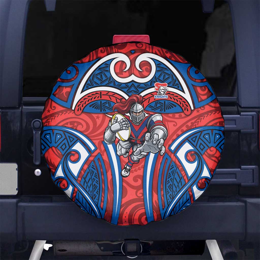 Newcastle Knights Rugby Spare Tire Cover Polynesian Tribal Knight Warrior Red Blue Pattern
