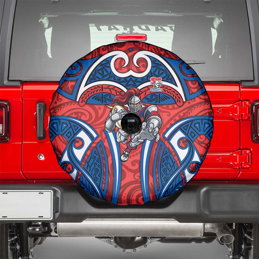 Newcastle Knights Rugby Spare Tire Cover Polynesian Tribal Knight Warrior Red Blue Pattern
