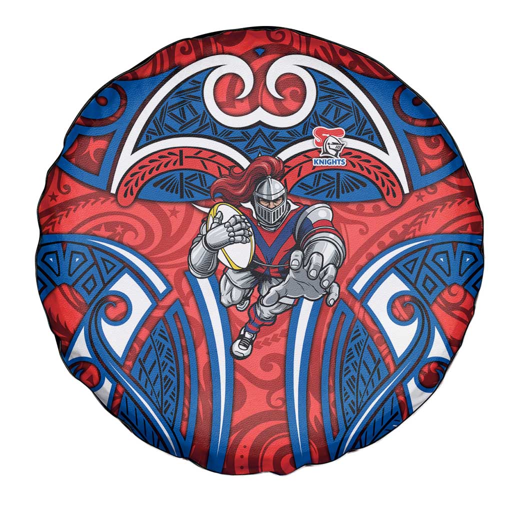 Newcastle Knights Rugby Spare Tire Cover Polynesian Tribal Knight Warrior Red Blue Pattern