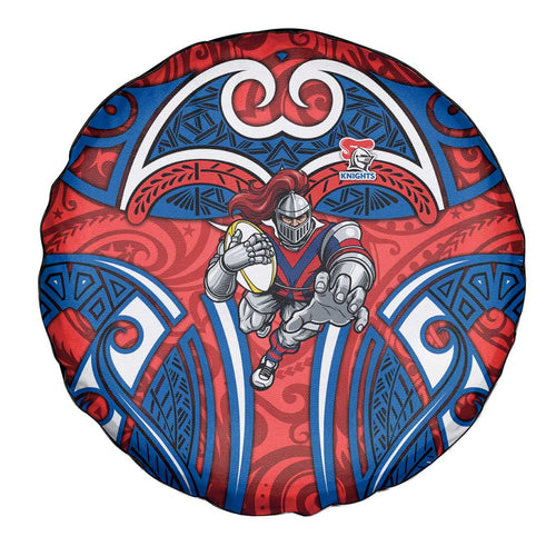 Newcastle Knights Rugby Spare Tire Cover Polynesian Tribal Knight Warrior Red Blue Pattern