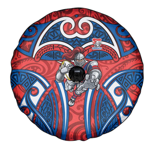 Newcastle Knights Rugby Spare Tire Cover Polynesian Tribal Knight Warrior Red Blue Pattern