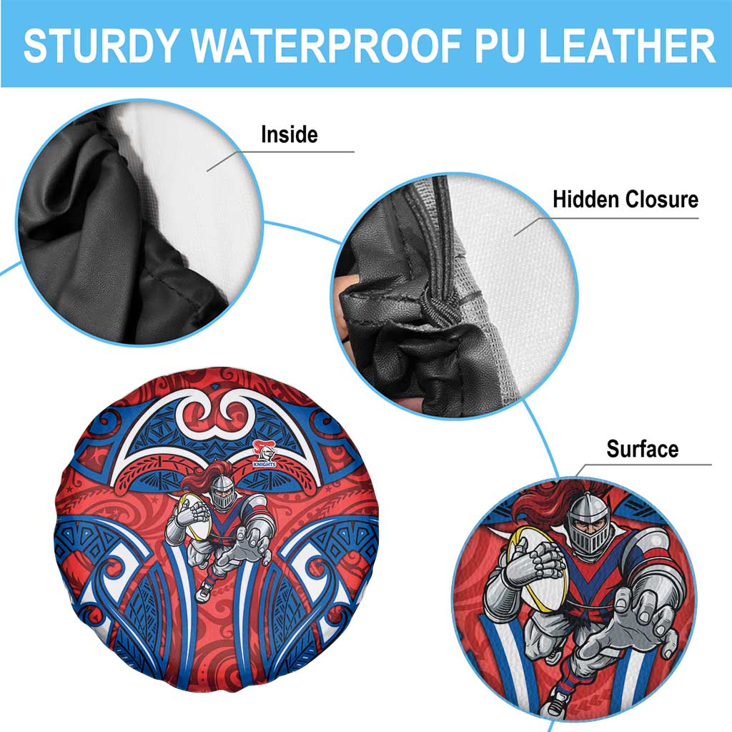 Newcastle Knights Rugby Spare Tire Cover Polynesian Tribal Knight Warrior Red Blue Pattern