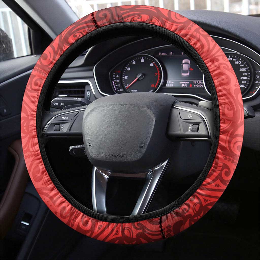 Newcastle Knights Rugby Steering Wheel Cover Polynesian Tribal Knight Warrior Red Blue Pattern