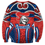 Newcastle Knights Rugby Sweatshirt Polynesian Tribal Knight Warrior Red Blue Pattern