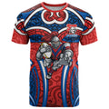 Newcastle Knights Rugby T Shirt Polynesian Tribal Knight Warrior Red Blue Pattern