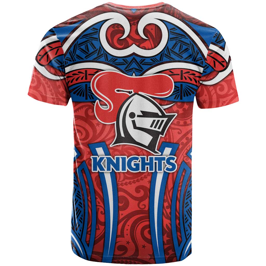 Newcastle Knights Rugby T Shirt Polynesian Tribal Knight Warrior Red Blue Pattern